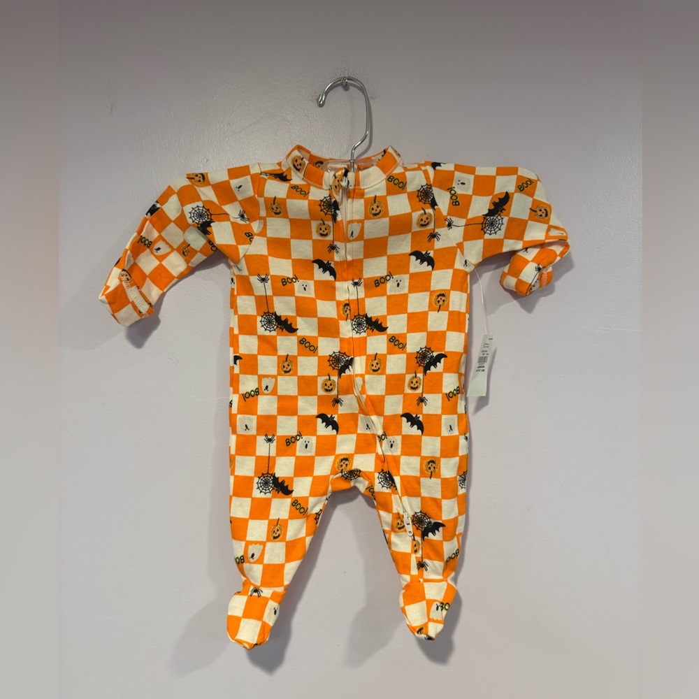 NWT Old Navy checkered orange Halloween onesie